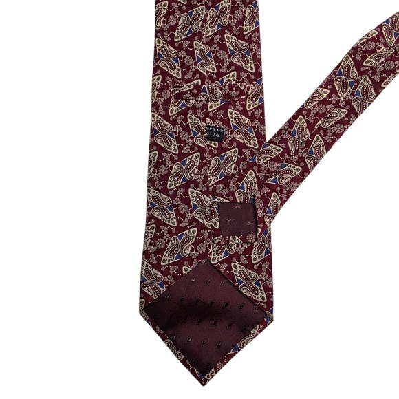 Mens Tie Lot 3pc Brown Blue Burgundy Paisley Geometric Silk Blend Neckties - Picture 3 of 5